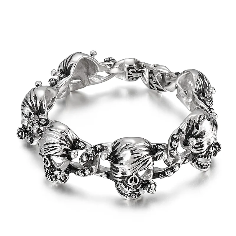 KALEN Punk Mens Stainless Steel Fashion Jewelry Bracelets Skull Wolf Head Links Bracelet Bangle