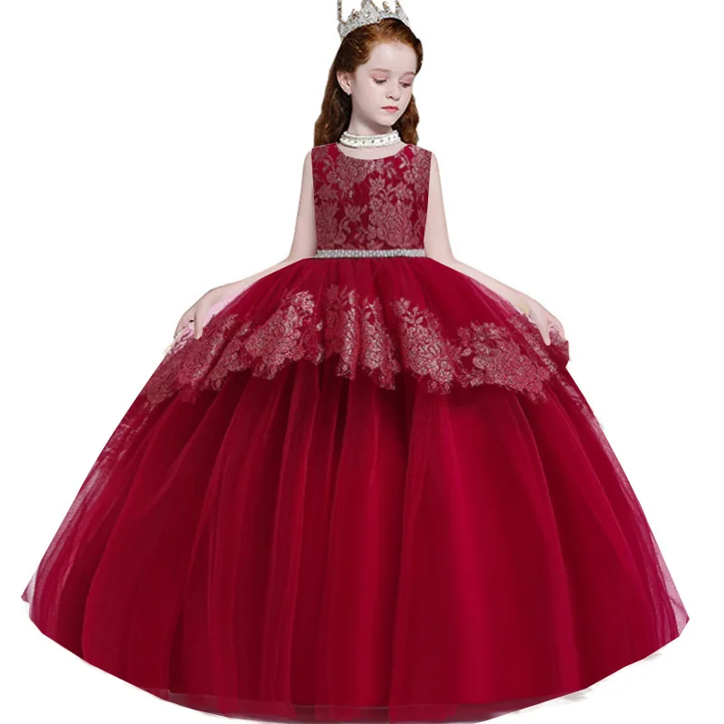 Baby Ball Gowns Kids Long Party Wedding Dress Children Sleeveless Floor