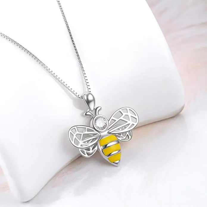 蜂蜜蜜蜂吊坠项链 925 纯银首饰礼物为妇女和女孩与盒子链长度 18