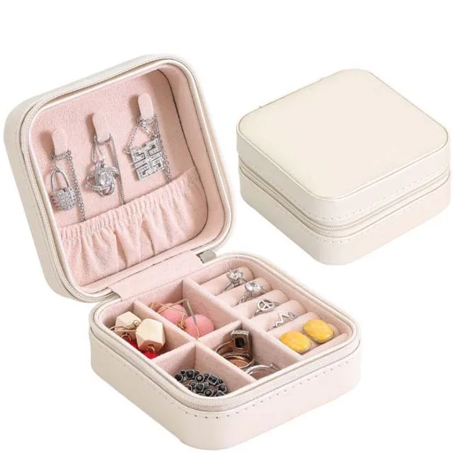 

Travel Leather White Jewelry Box, White,pink and black