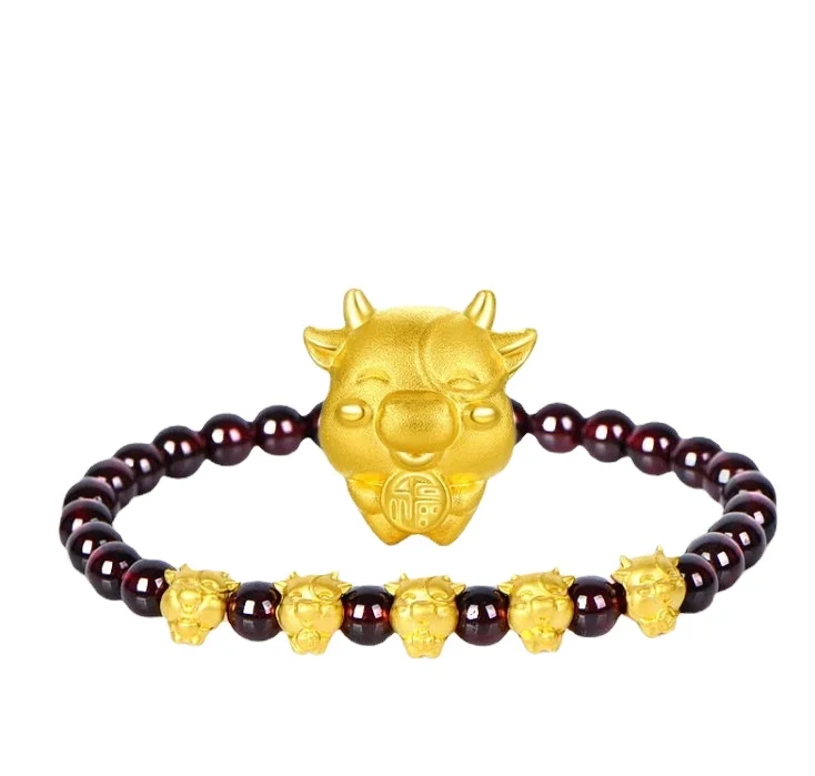 

Vietnam Sand Gold Red Agate Blessing Cow Zodiac Cow Bracelet 3D Hard Gold Gold Cow Garnet Bracelet