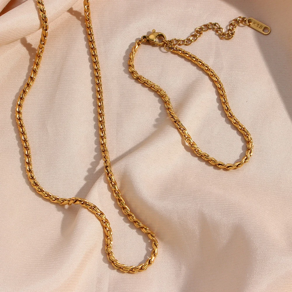 Rope Chain Necklace Stainless Steel Thin Chain Dainty Gold Plated Stainless Steel Chain Necklace Jewelry Sets