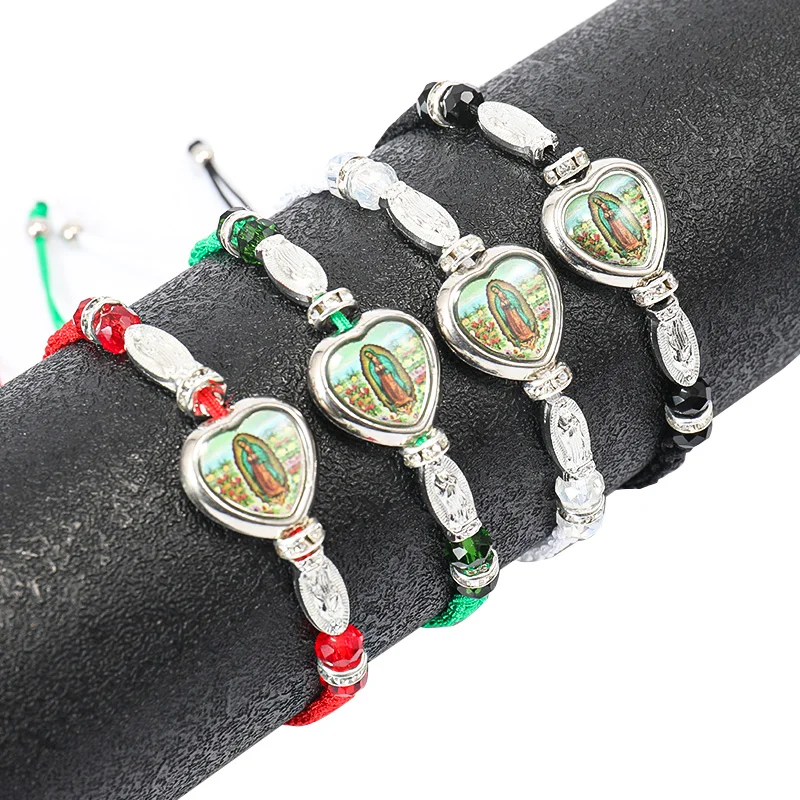 

Bracelet Wholesale Jewelry String Rope Knot Woven Handmade Silver Plated Religious Mother Virgin Mary Guadalupe Bracelets