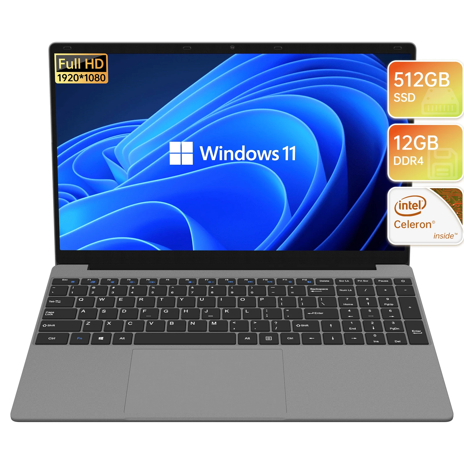 

15.6 Inch Laptop Computer Win 11 Laptops with 12GB RAM 512GB SSD Intel Celeron N5095 FHD IPS Display USB 3.0 Webcam Dual