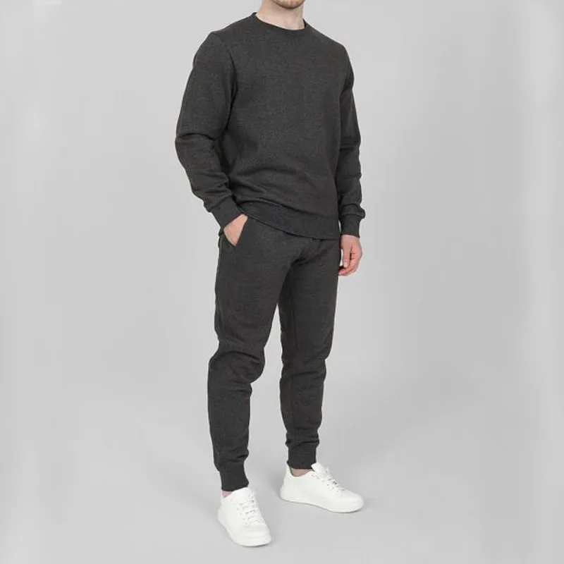 Wholesale Custom Logo Plain Blank Long Sleeve Crew Neck Pullover Sweatshirt Men Sports Casual Set