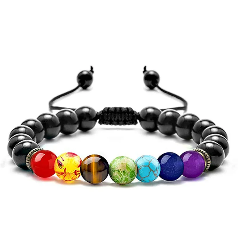 

8mm Lava Rock 7 Chakras Aromatherapy Essential Oil Diffuser Bracelet, Black