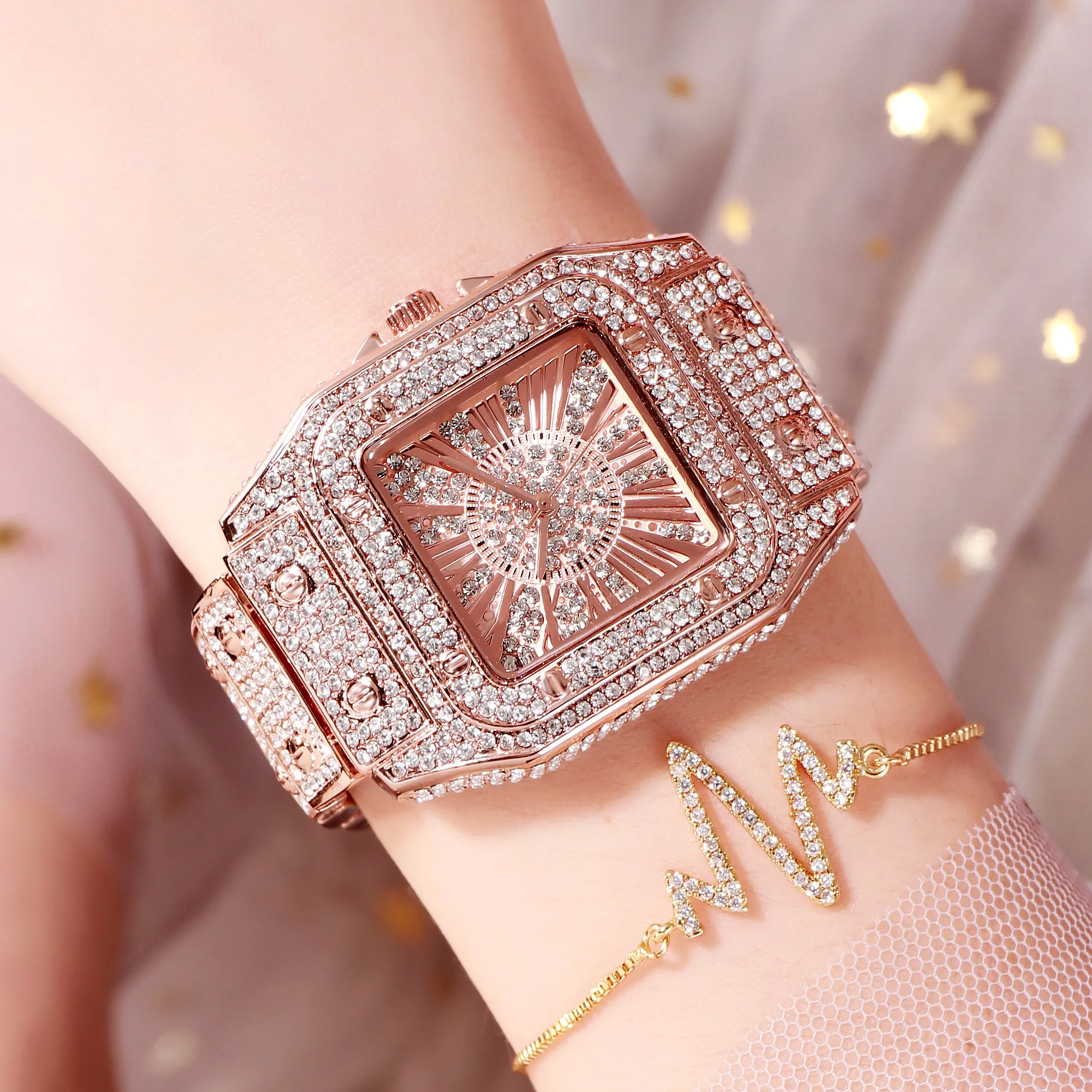 

New designed Lady Watches Economicos Crystal Watches For Men Diamond Bling Iced Out Baguette Watch