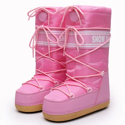 

winter skiing space boots fashion round head mid-tube women's snow boots thickened moon shoes, Pictures show