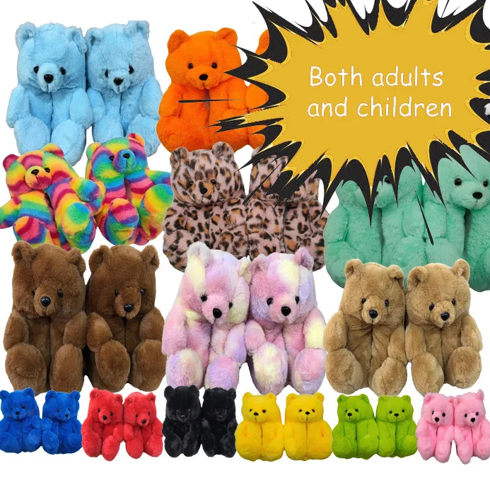

Fluffy Warm Teddy Bear Plush Animal House Slippers Novelty Animal Shaped Plush Teddy Bear Slippers