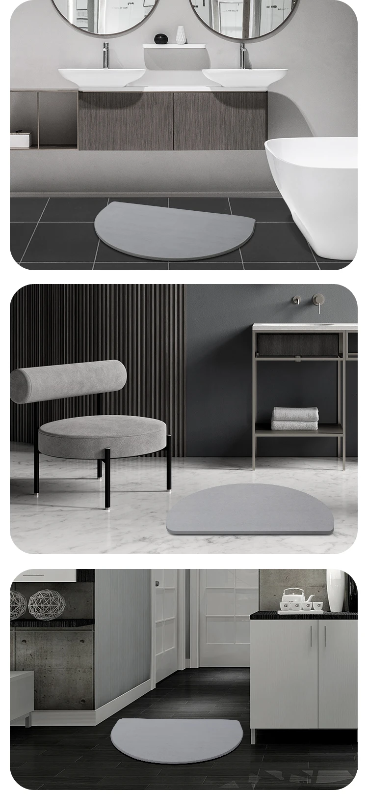 Popular semicircle diatomite bath mat with anti-slip mat
