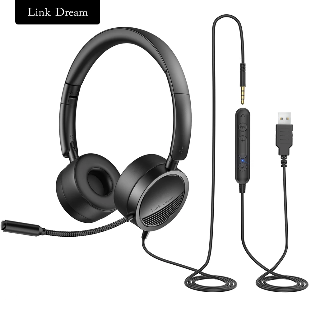 

Link Dream H360 3.5mm & USB Plug PC Computer Telephone Headphones Call Center On Ear Wired Business Headset with Microphone