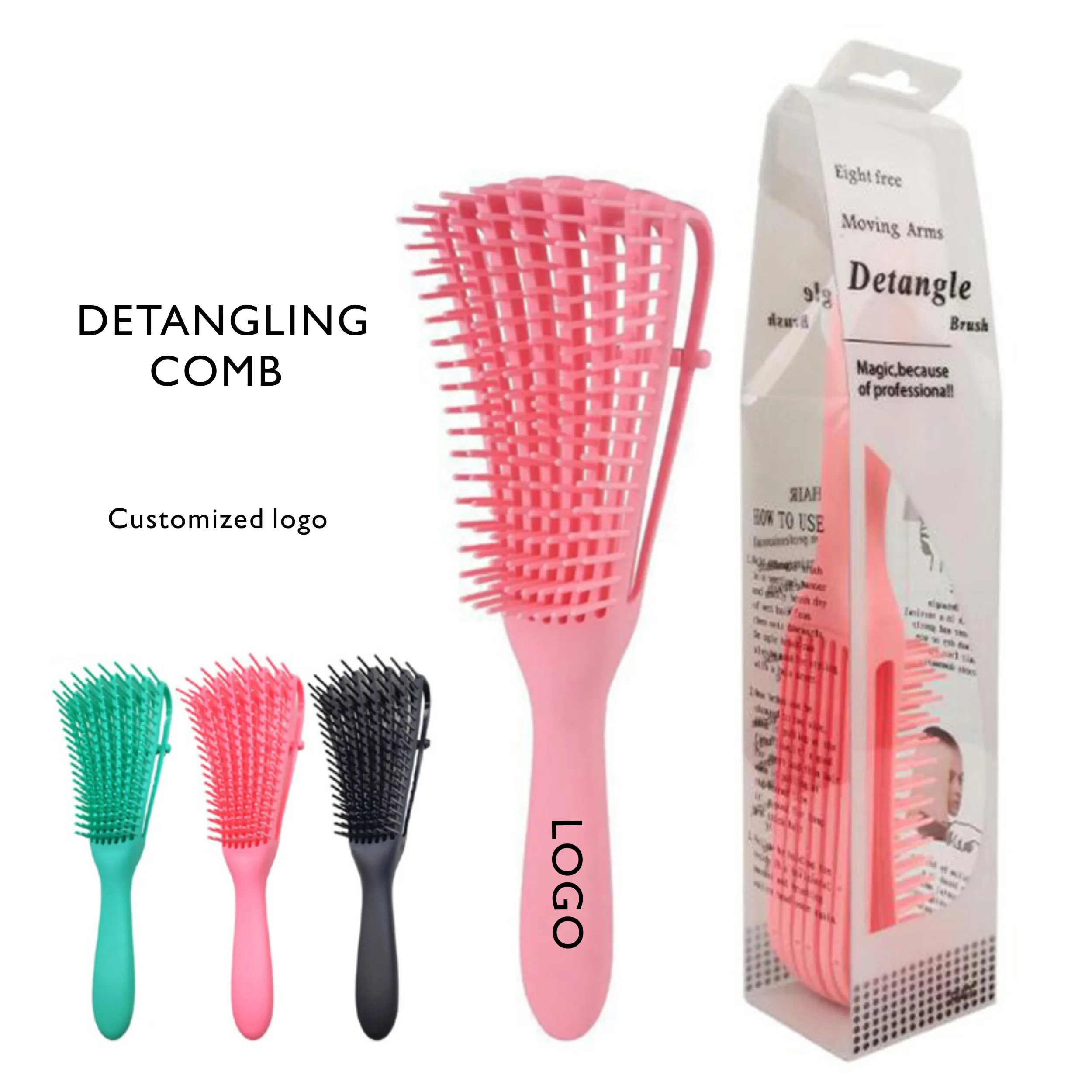 

Customized Women Colorful Detangling Plastic Soft Bristle Salon Hair Detangler Brush Comb for Curly Hair