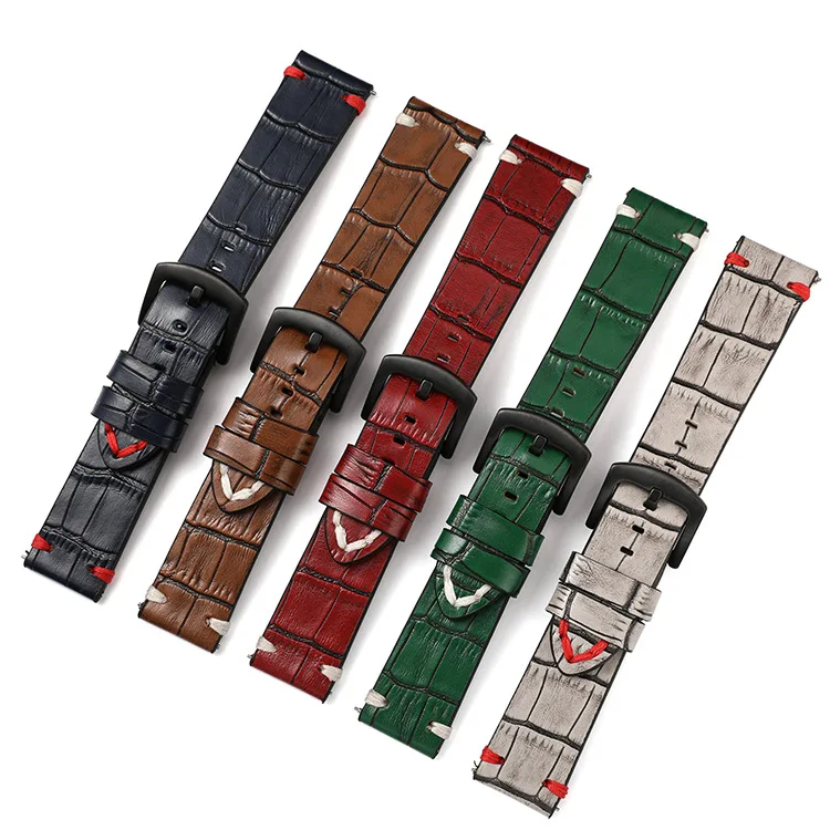 

Alligator Watch Strap Accessories Handmade Stitching Quick Release 20mm 22mm Crocodile Pattern Leather Watch Band
