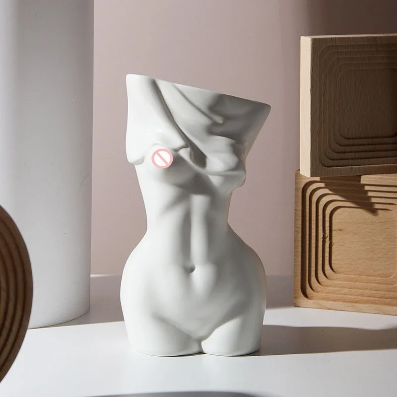 

Modern White Ceramic Body Flower Vase for Home Office Decoration