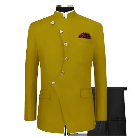 Golden Stylish Men's Suit 2 Piece Set Single Breasted Design Blazer Wedding Tuxedo Formal Groom Jacket Pants Elegant Men's Dress