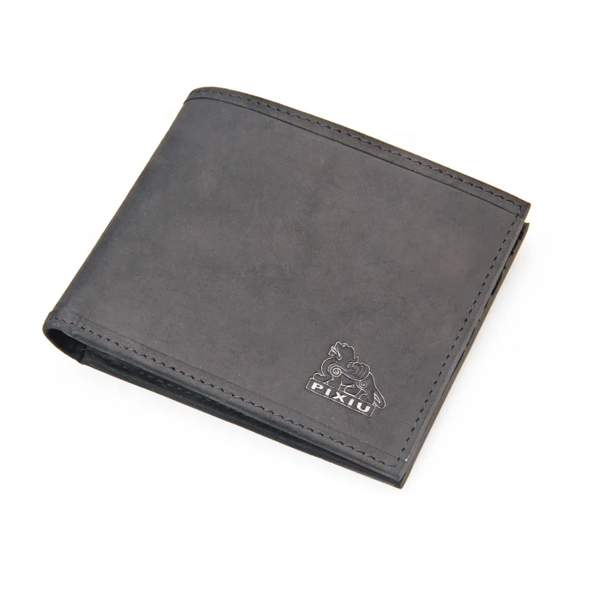 

Durable Black Full Grain Crazy Horse Leather RFID Blocking Slim Wallet with 10 card pockets, Can be customised