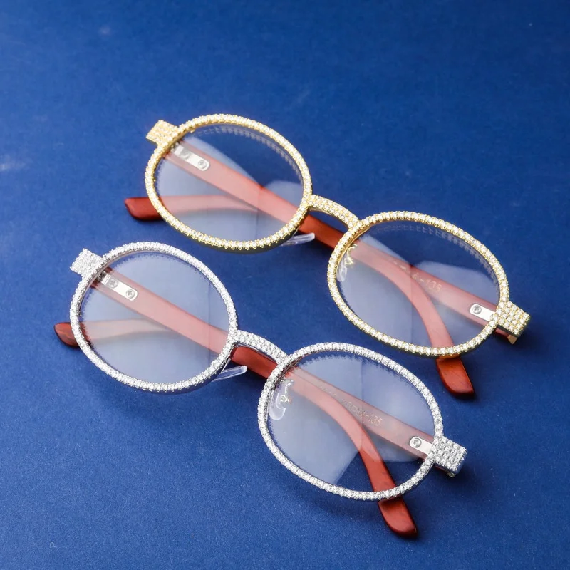 

2021 Fashion Men Glasses Frame Women Eyeglasses Round Clear Lens Glasses Iced Out Cubic Zirconia Hip Hop Rock Sunglasses