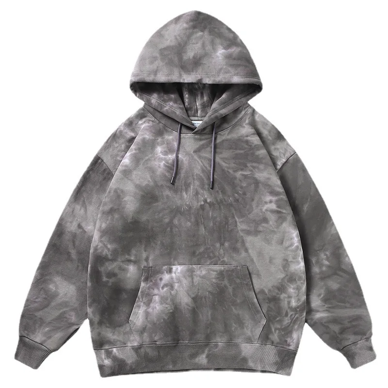 

Black Grey 100 French Terry Cotton Pullover Oversized Tie Dye Hoodie Men Women Unisex, Gray