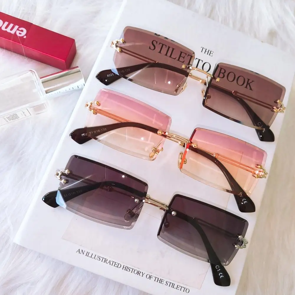 

Metal square Frame Trendy Fashion Sunglasses sun glasses Small custom Rimless Rectangle Sunglasses women 2020