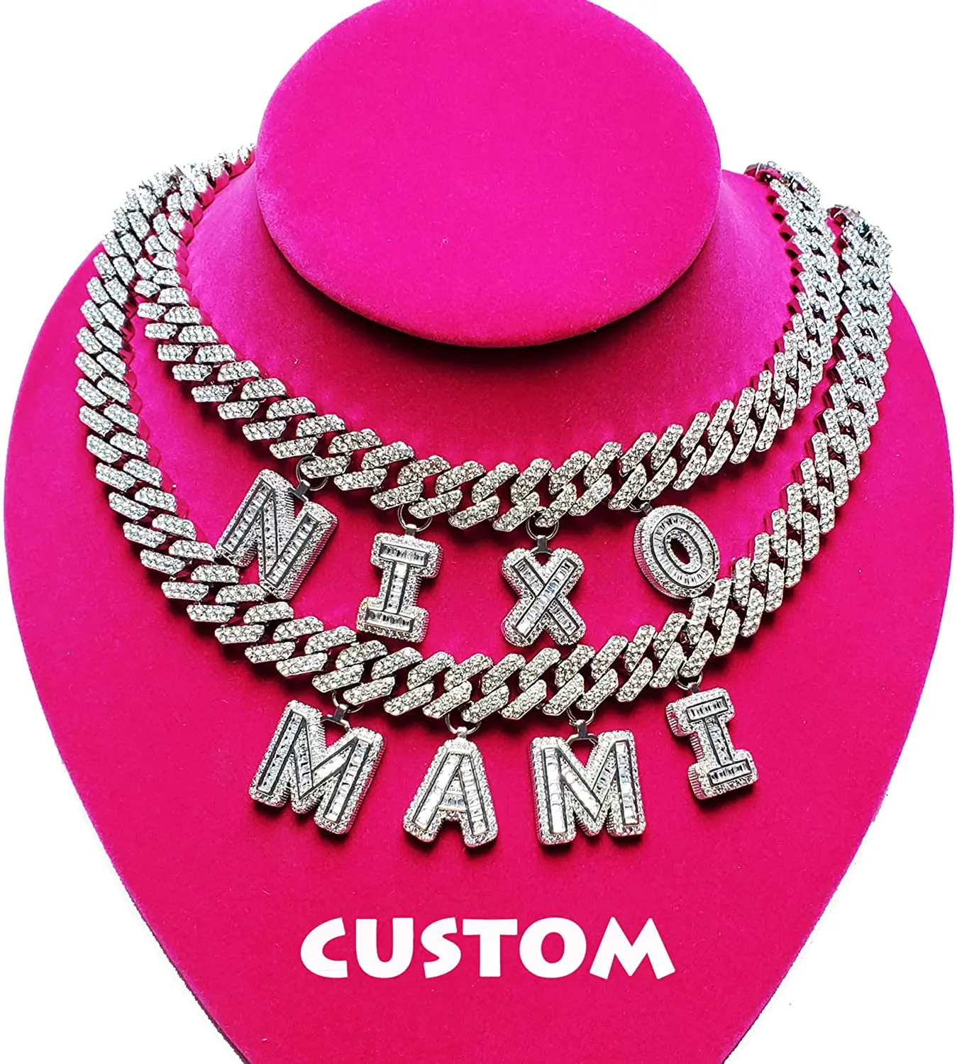 

Custom Personalize Iced Out Diy Bling Initial Letter Baguette Name Charm Cuban Link Choker Rapper Chain Necklace