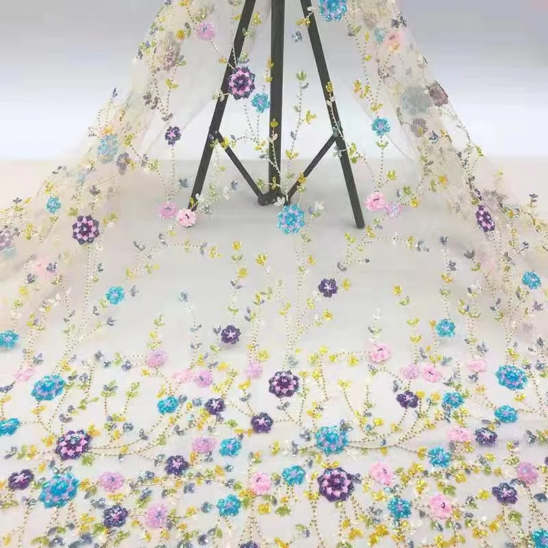 

Embroidered lace wedding fabric sequin beaded tube embroidered spring/summer dress fashion fabric