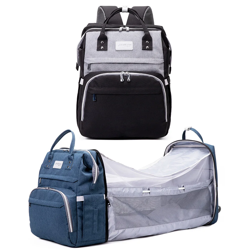 

Custom Large Capacity Diaper Bag Backpack Baby Bed Nappy Changing Bags Travel Back Pack with Changing Station & Stroller Straps