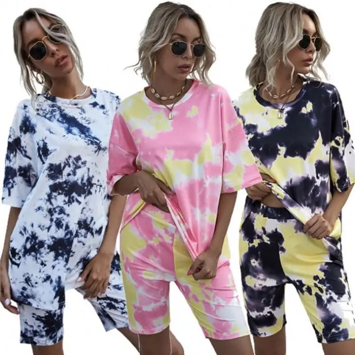 

Ckfashion High Quality Tie Dyed Short Sleeve T-Shirts And Shorts Set 2021 Summer Women Casual Two Piece Shorts Set