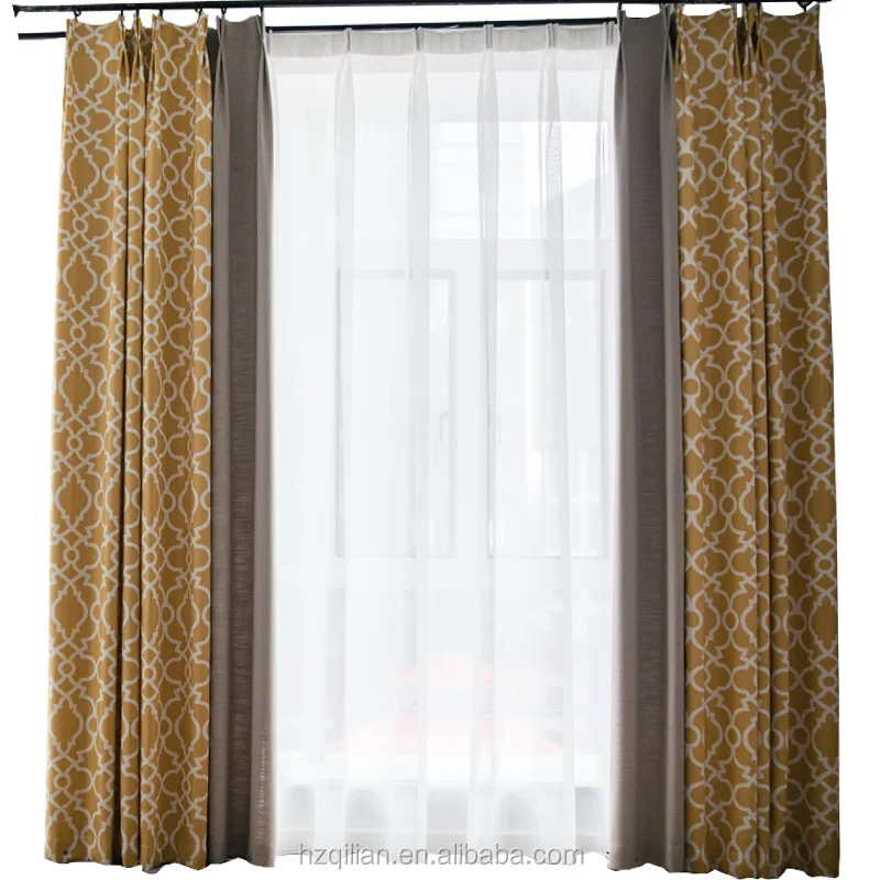 Orange Cotton Linen Geometric Curtains Panels For Living Room Window