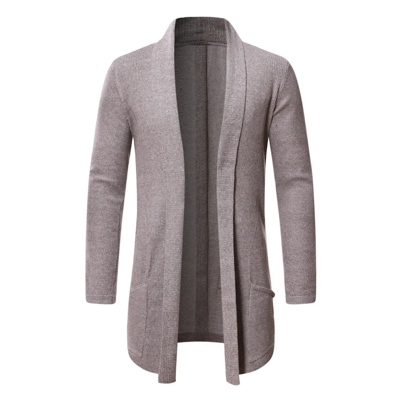 

Men's national trend slim solid color medium length sweater cardigan casual coat