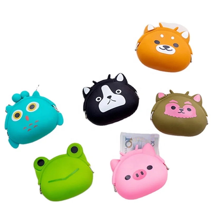 

2022 Wholesale cute cartoon animal shape monederos mini wallet hasp kids silicone coin purse pouch bag, Customized color