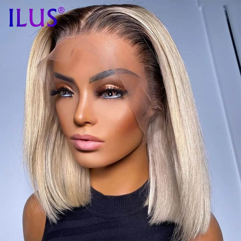 

Ombre Lace Frontal Wigs Straight 10 Inch Bob Wig 1BT613 Color Short Pixie Cut Full HD Lace Front Human Hair Wigs For Black Women
