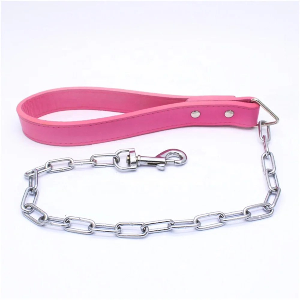 

Heavy Duty Strong Leather Dog Leash Anti-skid Handle Stainless Steel Chain Pet Leash Strong Pet Leash, Customized color