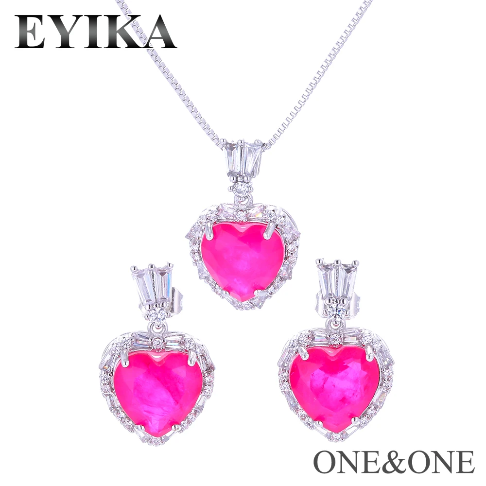 

brazil fusion stone jewelry set pink stone necklace gemstone stud earring one and one, Picture