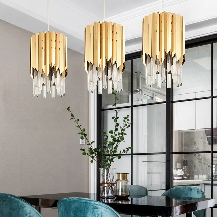 Designer nordic metal ceiling lights led hanging lighting crystal chandeliers pendent light for kitchen island/bar/dining room