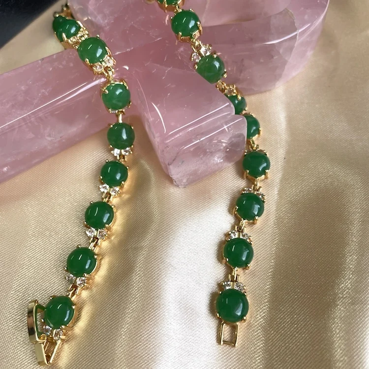 

New Fashion Natural Green Jade Gemstone Bracelet Jewelry 18k Gold Plated Charm Women Bracelet Bangles Accessories