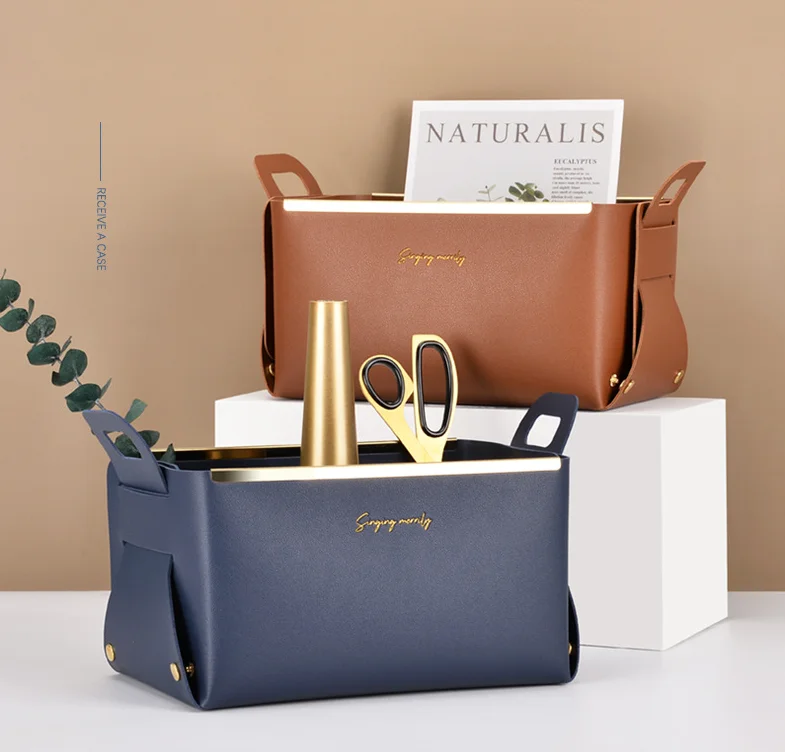 

Luxury Leather pad metal iron storage trayl Storage Trays with bith side PU for home decor