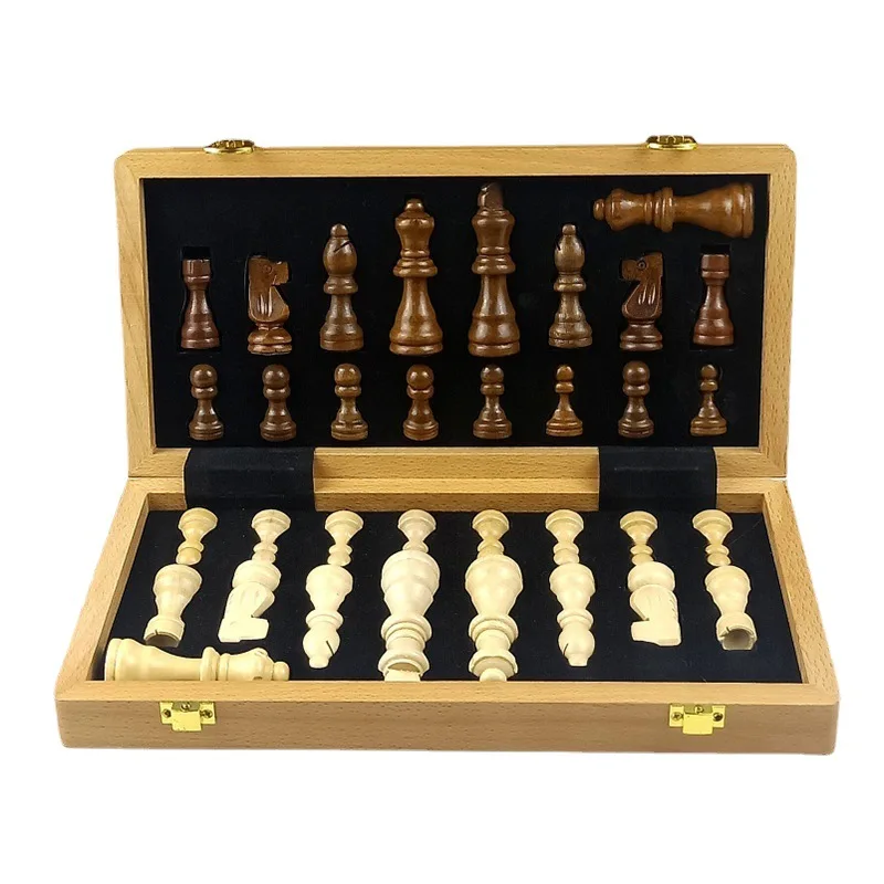 

Chess Set Magnetic Wooden Folding Big Traditional Classic Handwork Solid Wood Pieces Walnut Chessboard Children Gift Board Game