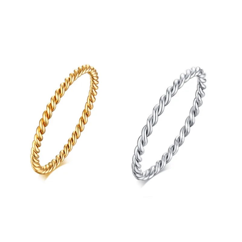 

Fashion Wholesale Titanium Jewelry 18K Gold Plated Weave Twist Ring Minimalist Steel Stacking Rings