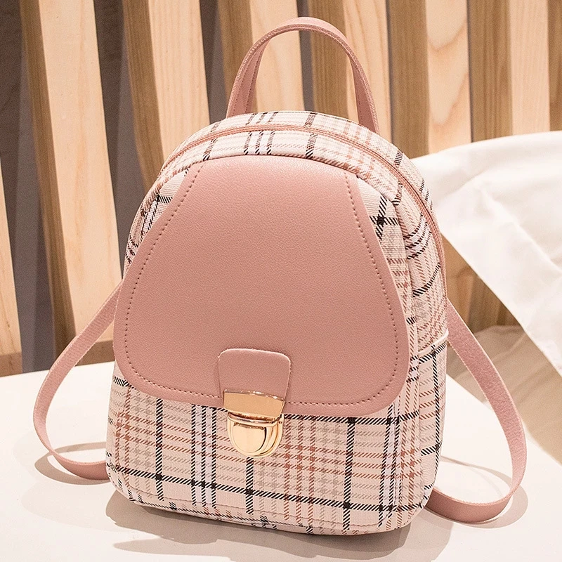 

New Design Women's Crossbody Bag Mini Backpack For Teenage Girl Plaid Women Shoulder Phone Purse