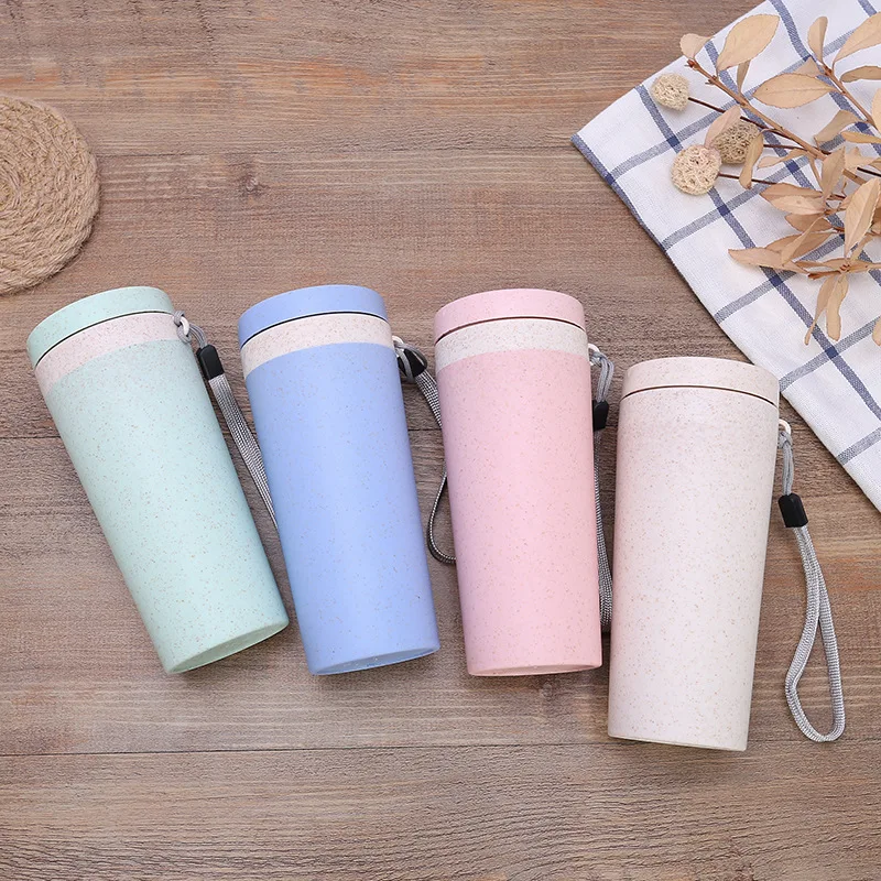 

Wholesale Eco friendly biodegradable reusable wheat straw water bottle, eco coffee cup with custom logo, Customized
