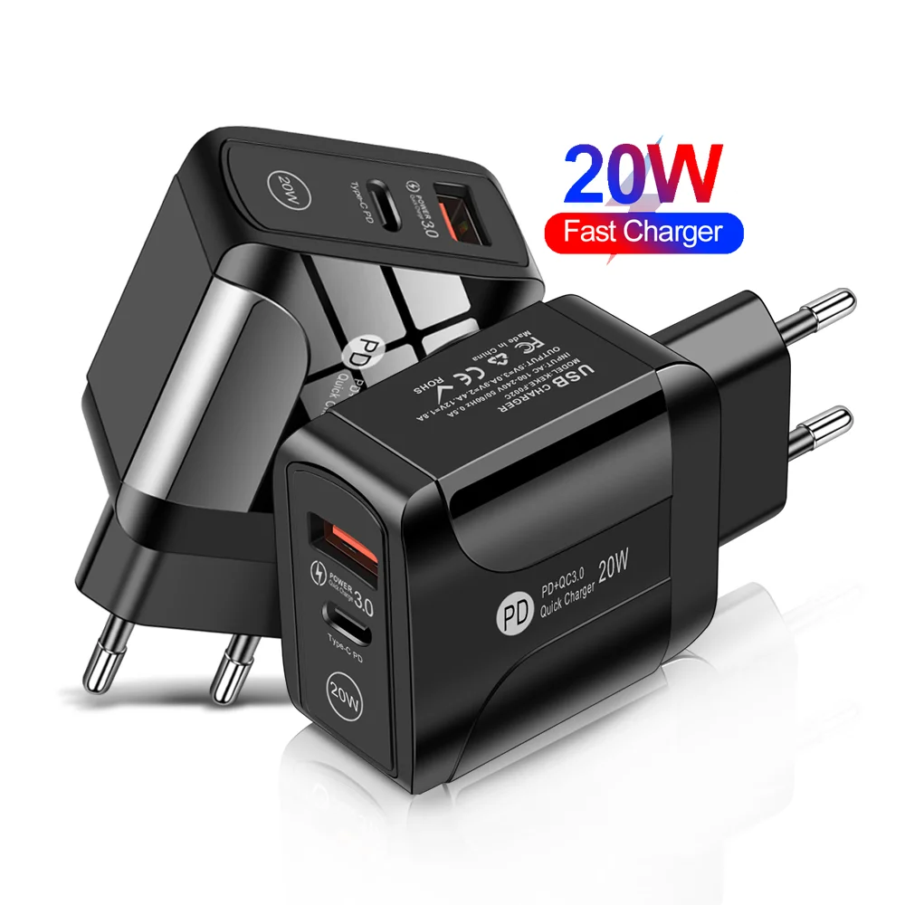 

DHL Free Shipping 1 Sample OK 20W Fast Charging PD Dual USB Type C Quick Charger Adapter For iPhone Samsung Travel PD Charger