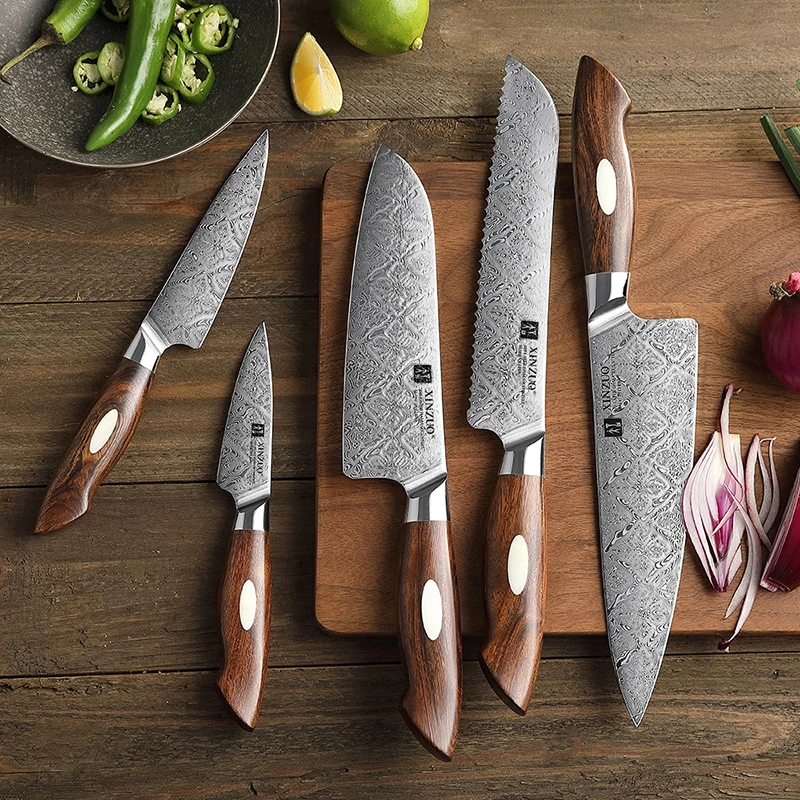 

New 110 layers Dual-core Damascus steel Desert Ironwood Handle Luxury Kitchen Chef Knife Set 5 Pcs with gift box