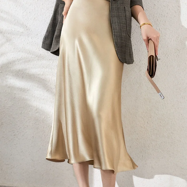 

Ladies Latest Long Skirt Design New Fashion Satin Fabric Black Red Party Wear Skirt Bowknot Pleated Full Length Maxi Skirt, Back