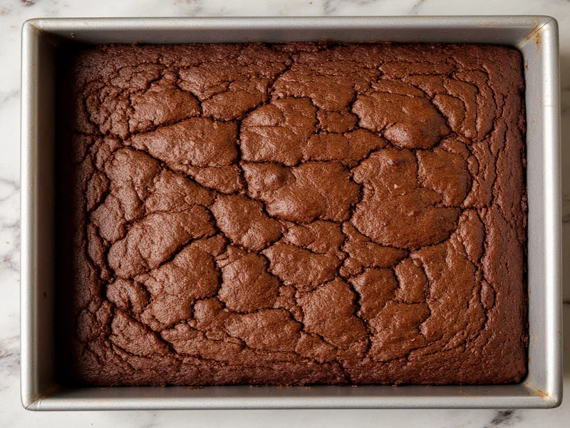Fudgy homemade brownies with crackly top in baking pan