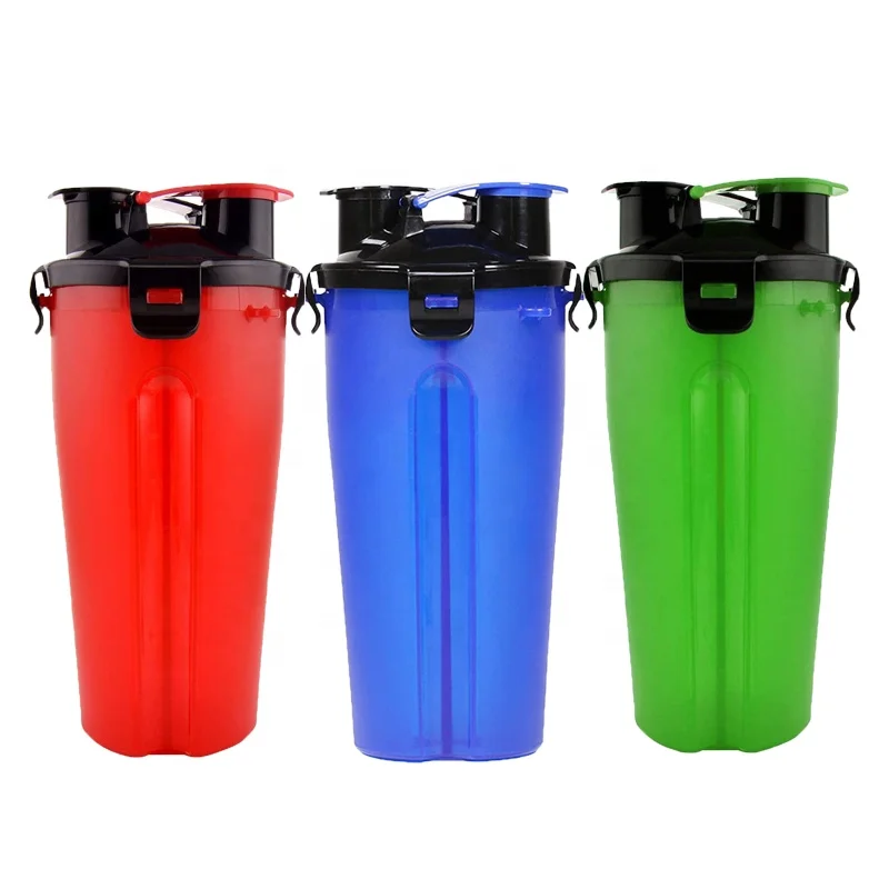 

Outdoor Dog Water Bottle With Dual Chambered Storage food Container Drinking and Feeding 2 in 1 Pet Dog Water Bottle Feeder, Yellow pink blue green black white red orange