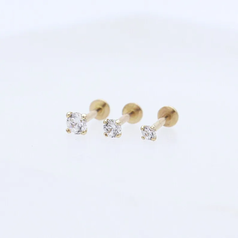 

20G Threadless Short Lip ring Tragus body piercing jewelry g23 titanium push in labret with cubic zirconia