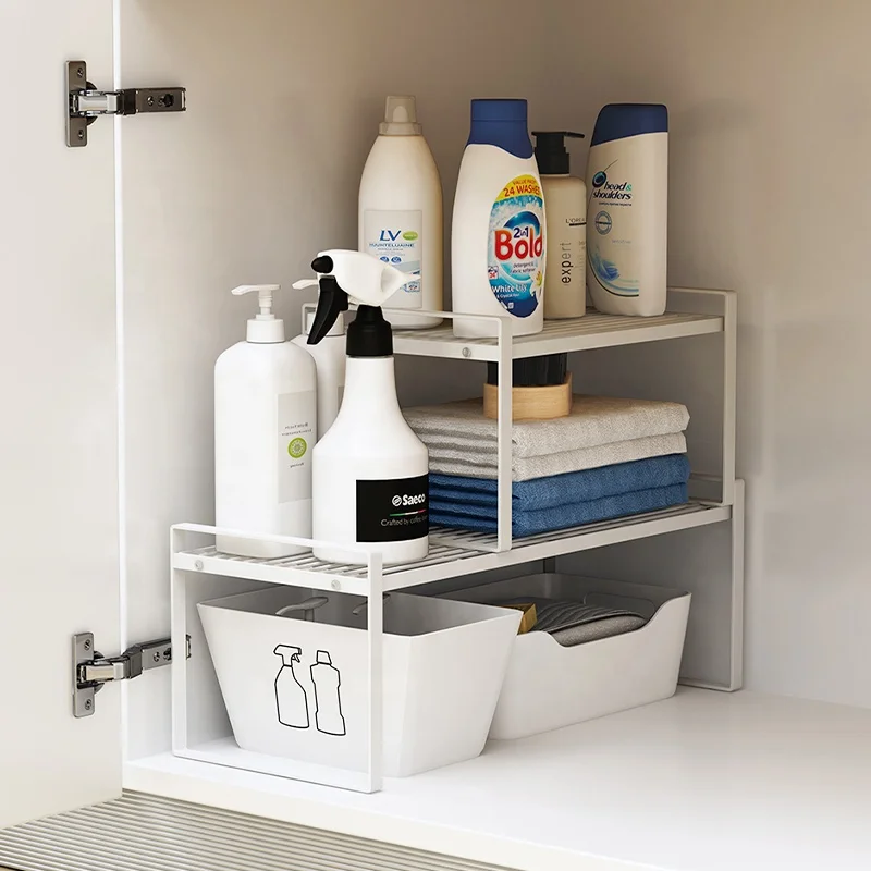 

Sougeer Multifunctional Kitchen Cupboard Stand Spice Rack Cabinet Layered Shelf Rack Countertop Organizer, White / black
