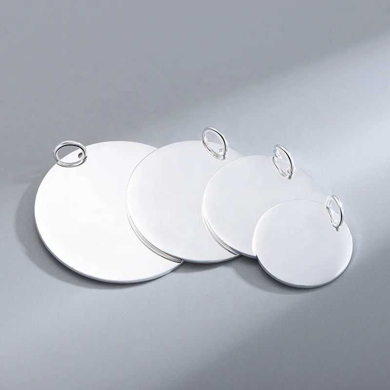 

925 Sterling Silver Round DIY Engravable Pendant Coin Stamping Blanks Disc Tags Plate Pendant for Necklace