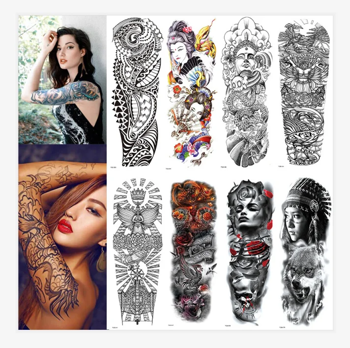 

hot sale custom waterproof body water transfer full arm temporary tattoo sticker, 4c printing,colorful,red ,green