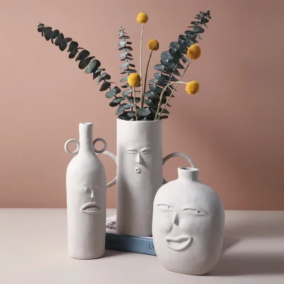 

Nordic Ornament Abstract Face Primordial Flower Arranging Device Crystal Hand Craft Ceramic Porcelain Home Decor Flower Vases, Picture